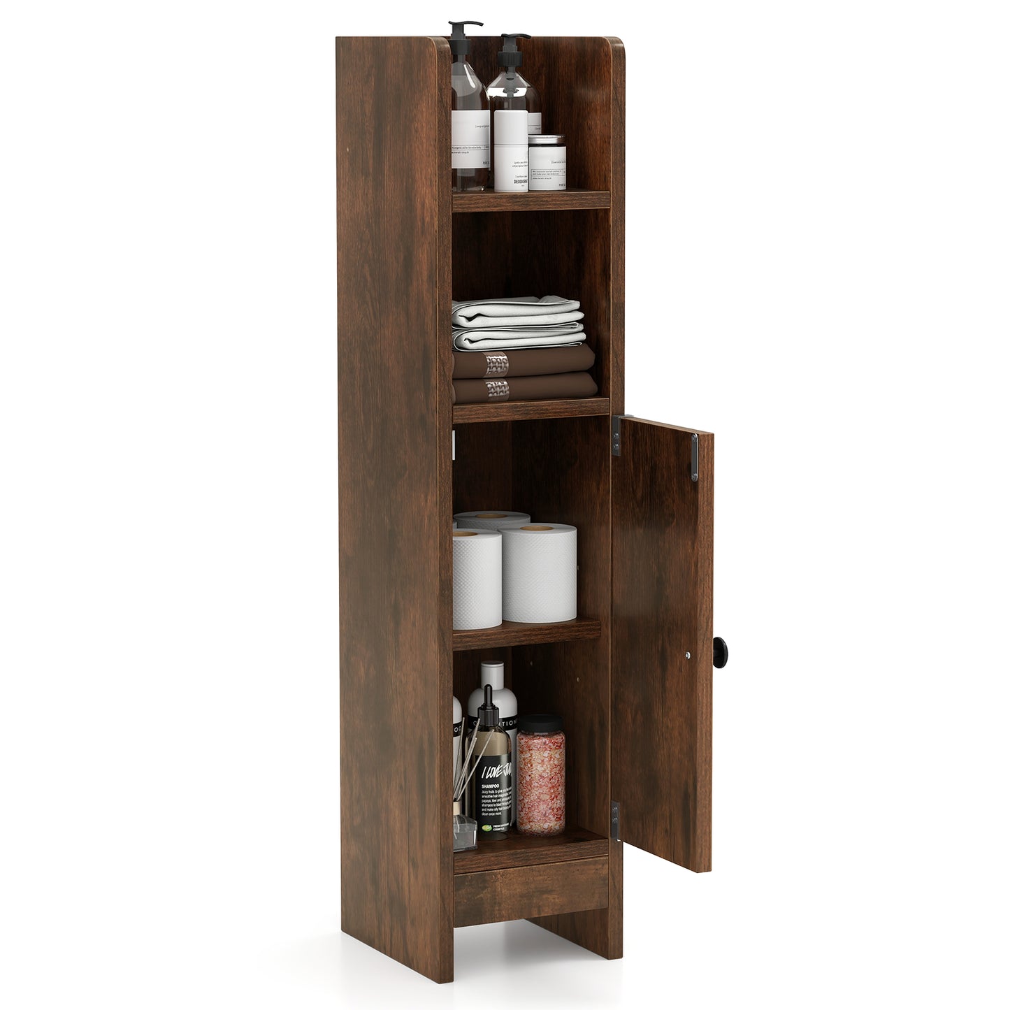Bathroom Storage Cabinet with Door and Adjustable Shelves-Rustic Brown