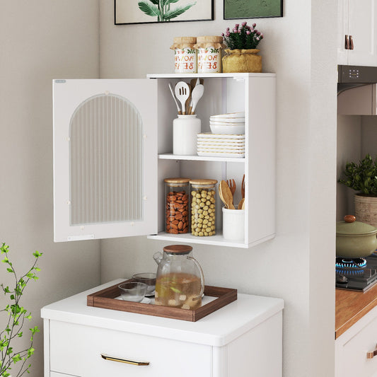 Bathroom Wall Cabinet with Tempered Glass Door and Adjustable Shelf-White