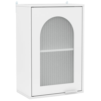 Bathroom Wall Cabinet with Tempered Glass Door and Adjustable Shelf-White
