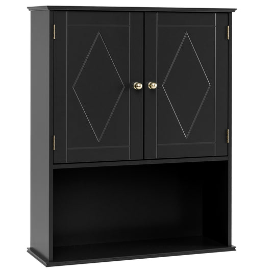 Bathroom Wall Cabinet with Open Shelf and Adjustable Shelf-Black