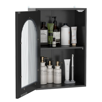 Bathroom Wall Cabinet with Tempered Glass Door and Adjustable Shelf-Black