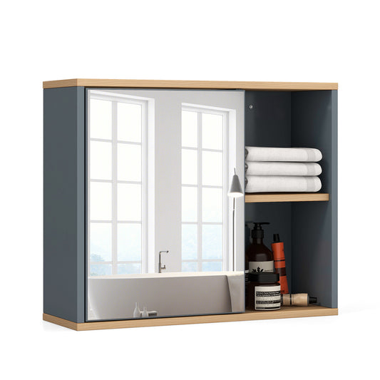 Wall Mounted Bathroom Cabinet with Single Mirror Door and Adjustable Shelf-Grey