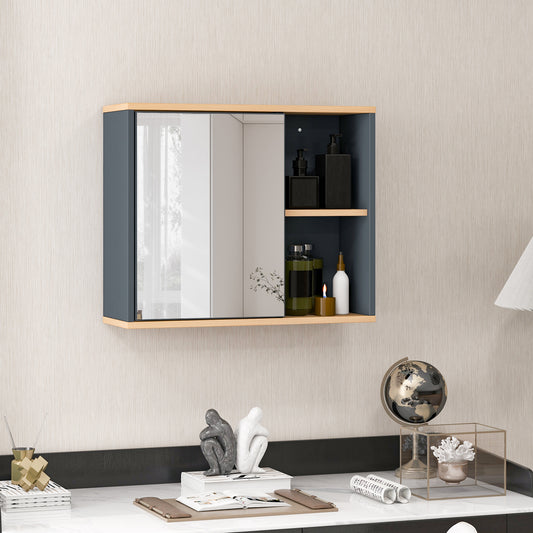 Wall Mounted Bathroom Cabinet with Single Mirror Door and Adjustable Shelf-Grey