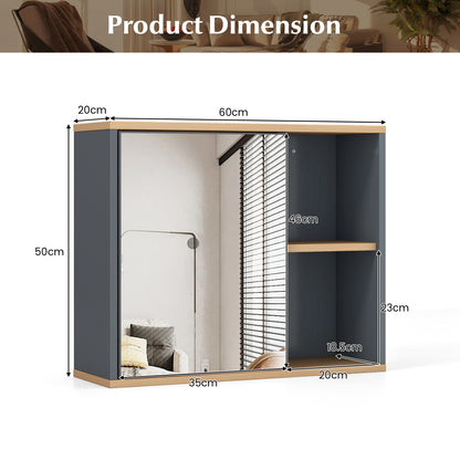 Wall Mounted Bathroom Cabinet with Single Mirror Door and Adjustable Shelf-Grey