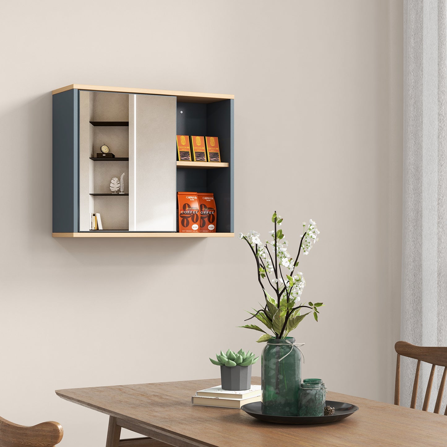 Wall Mounted Bathroom Cabinet with Single Mirror Door and Adjustable Shelf-Grey