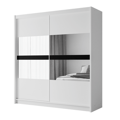 White Mirrored Sliding Door Wardrobe 203cm – DERBY