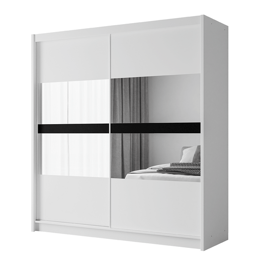 White Mirrored Sliding Door Wardrobe 203cm – DERBY