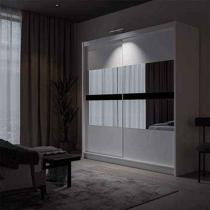 White Mirrored Sliding Door Wardrobe 203cm – DERBY