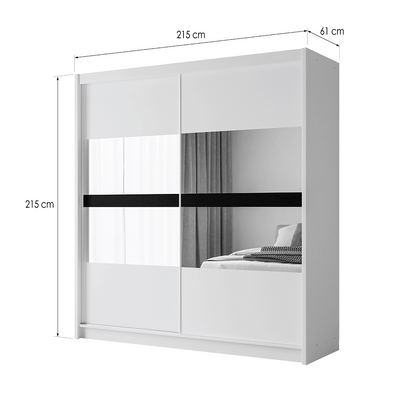 White Mirrored Sliding Door Wardrobe 203cm – DERBY