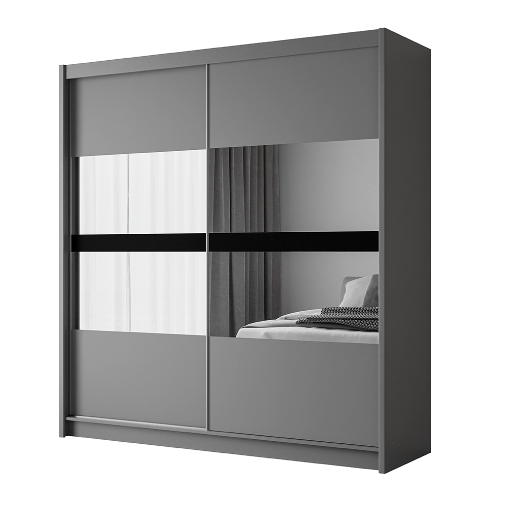 Graphite Mirrored Sliding Door Wardrobe 203cm – DERBY