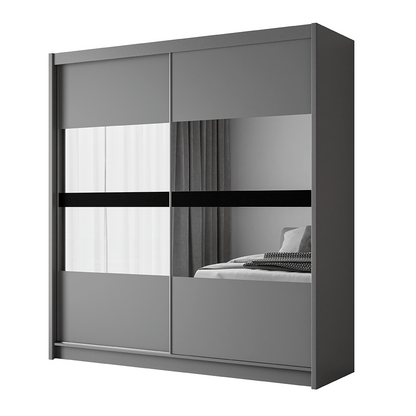 Graphite Mirrored Sliding Door Wardrobe 203cm – DERBY