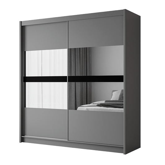 Graphite Mirrored Sliding Door Wardrobe 203cm – DERBY