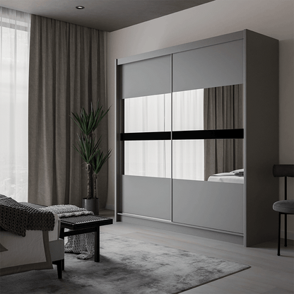 Graphite Mirrored Sliding Door Wardrobe 203cm – DERBY