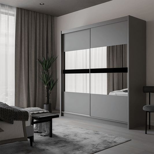 Graphite Mirrored Sliding Door Wardrobe 203cm – DERBY