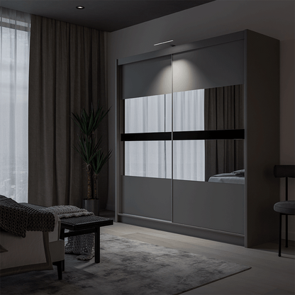 Graphite Mirrored Sliding Door Wardrobe 203cm – DERBY
