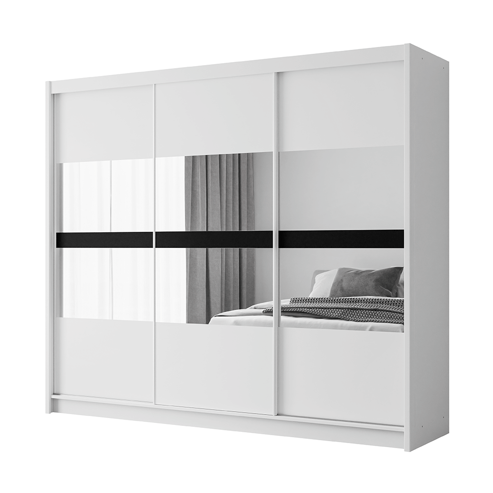 White Mirrored Sliding Door Wardrobe 250cm – DERBY