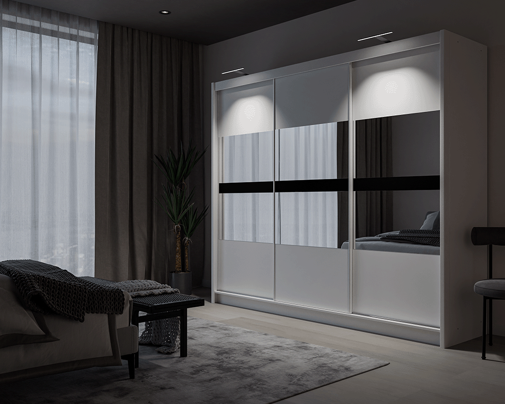White Mirrored Sliding Door Wardrobe 250cm – DERBY
