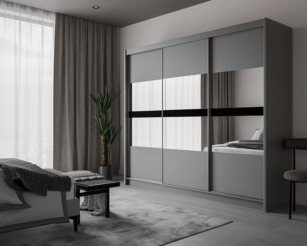 Graphite Mirrored Sliding Door Wardrobe 250cm – DERBY