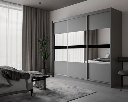 Graphite Mirrored Sliding Door Wardrobe 250cm – DERBY