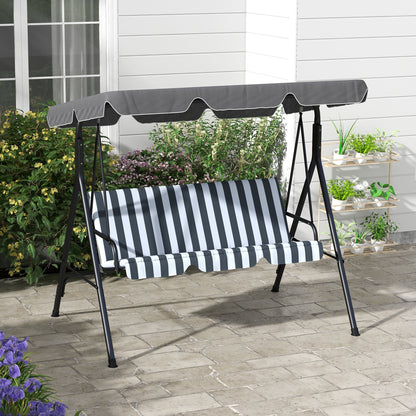 Outsunny 3-Seat Swing Chair Garden Swing Seat with Adjustable Canopy for Patio, Grey and White