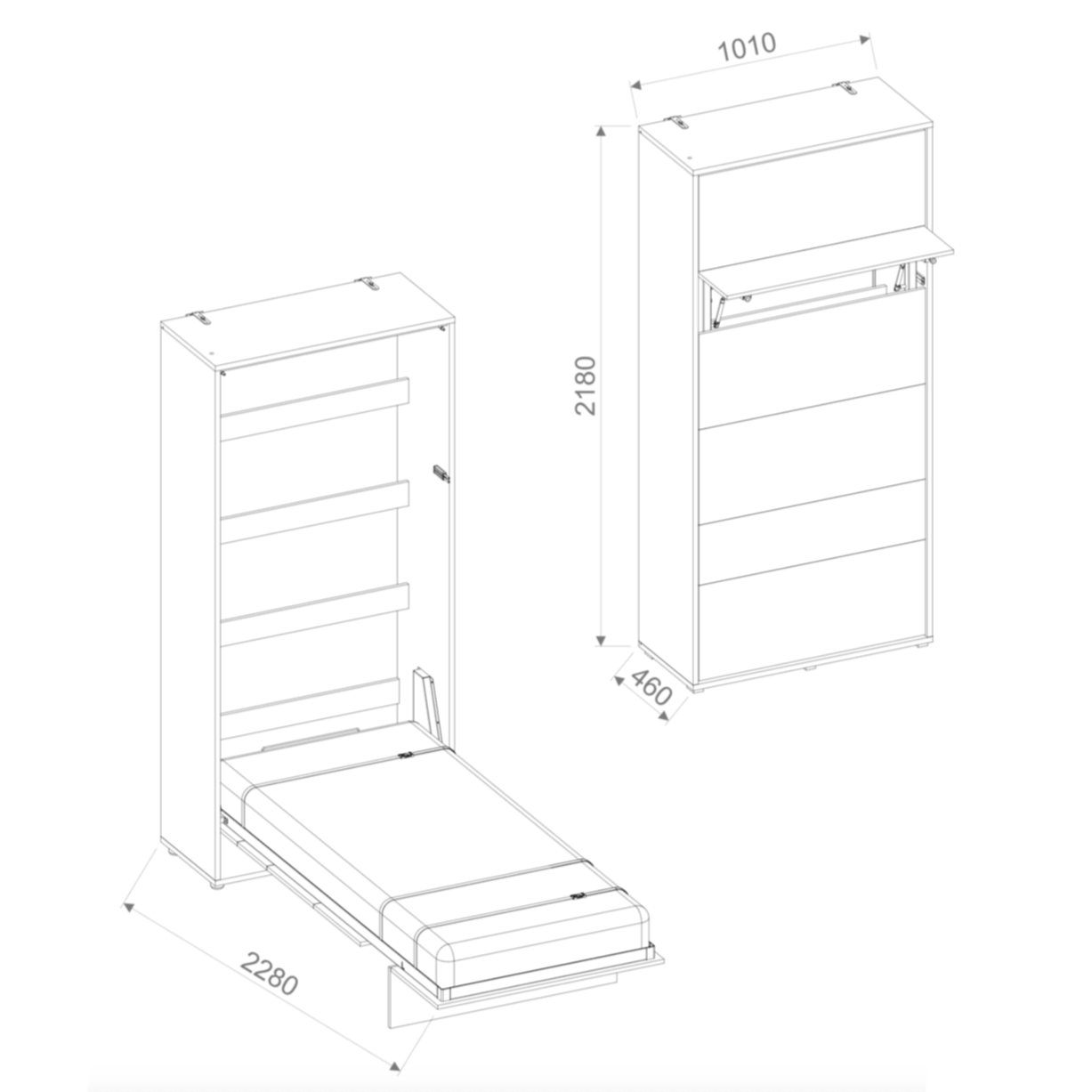 BC-03 Vertical Wall Bed Concept 90cm With Storage Cabinets and LED