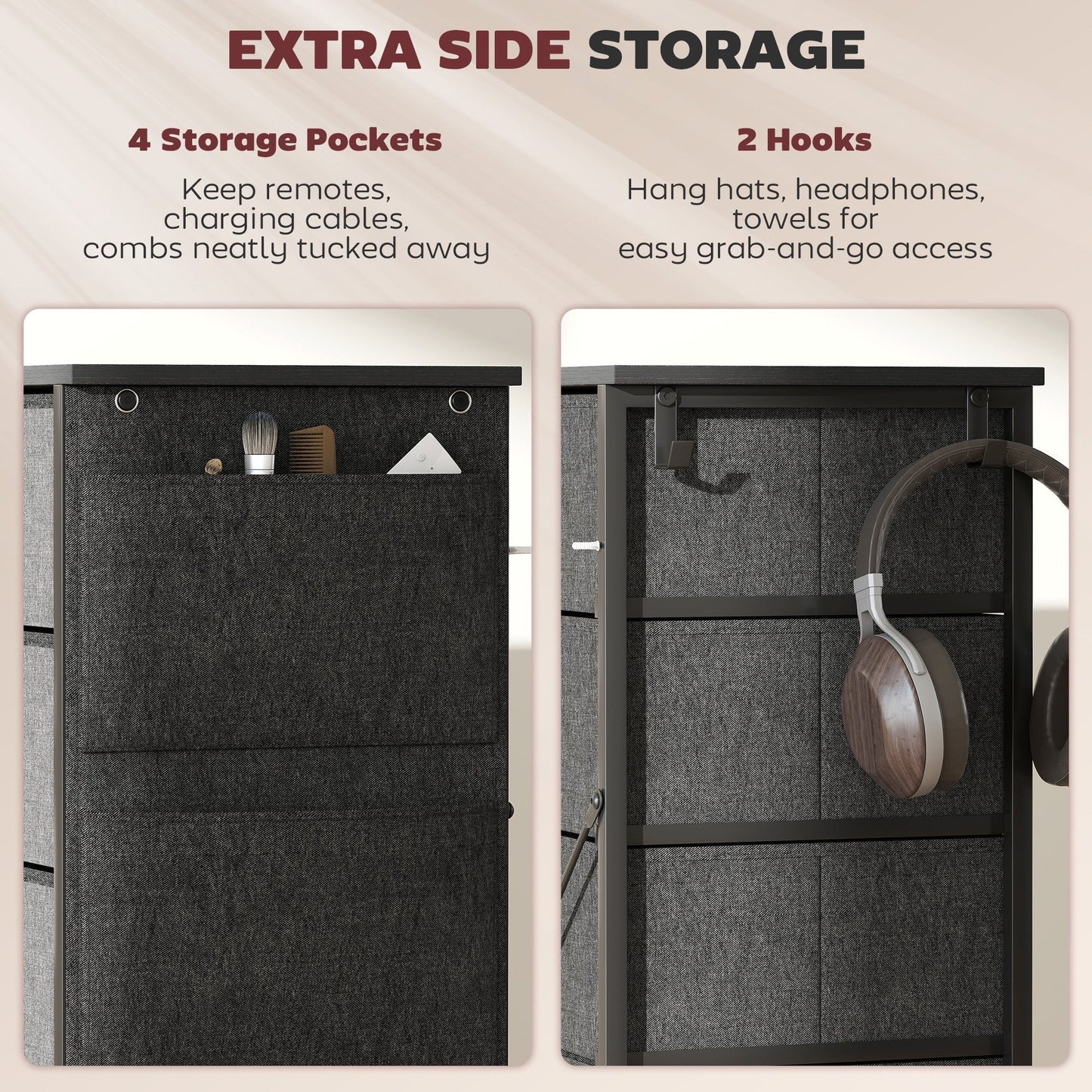 HOMCOM Chest of Five Fabric Drawers - Charcoal Grey