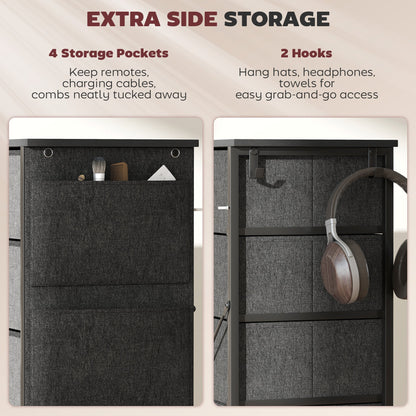 HOMCOM Chest of Five Fabric Drawers - Charcoal Grey