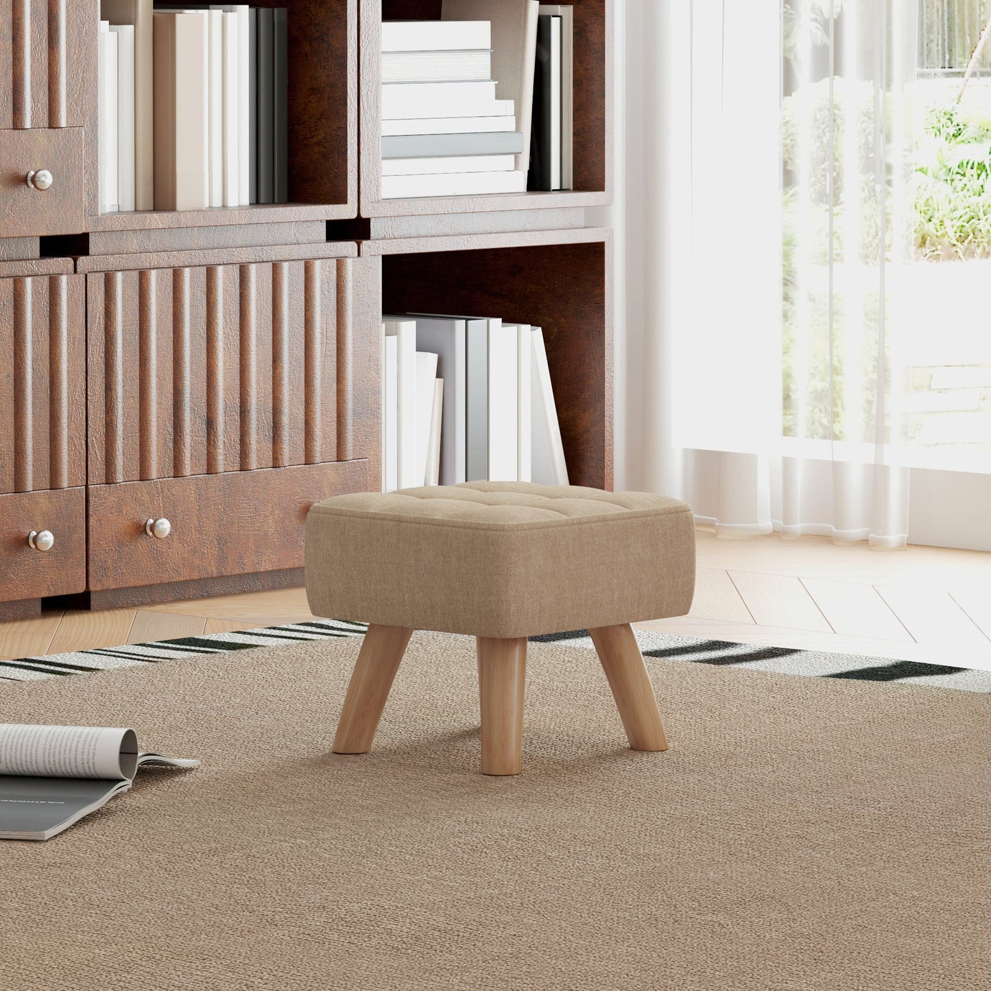 Podnóżek HOMCOM Linen-Look Square Padded - brązowy