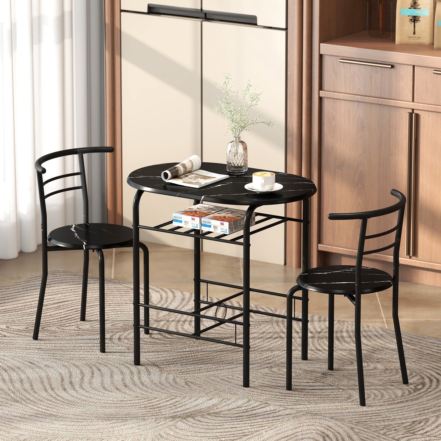 HOMCOM Three-Piece Compact Dining Set - Black