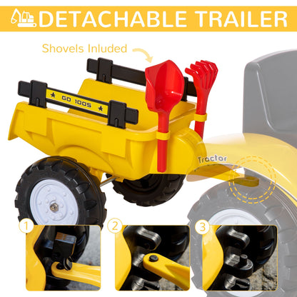 Ride-on Toy Pedal Digger Construction Car with Horn & Detachable Trailer, Yellow