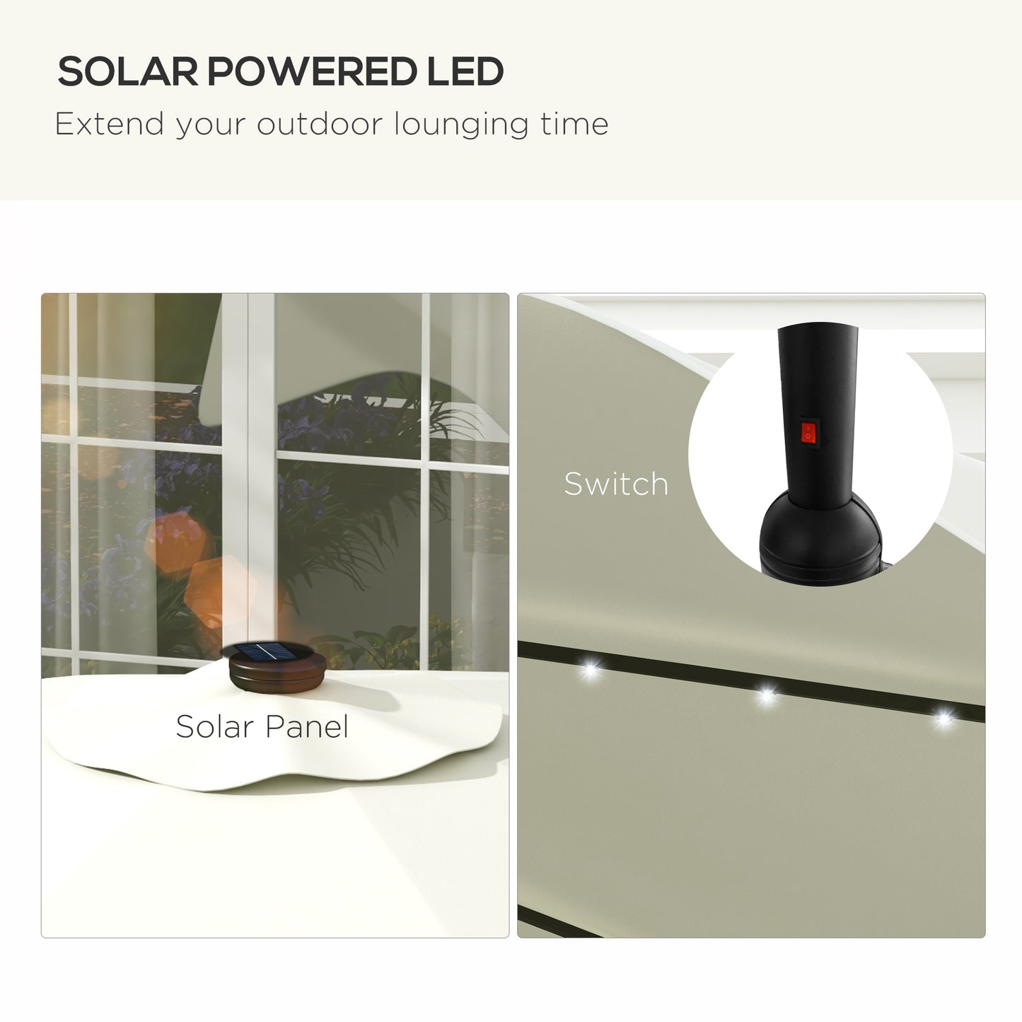 Outsunny Solar Patio Umbrella with LED and Tilt, Outdoor Market Table Umbrella Parasol with Crank, 3 x 3 (m), Cream White
