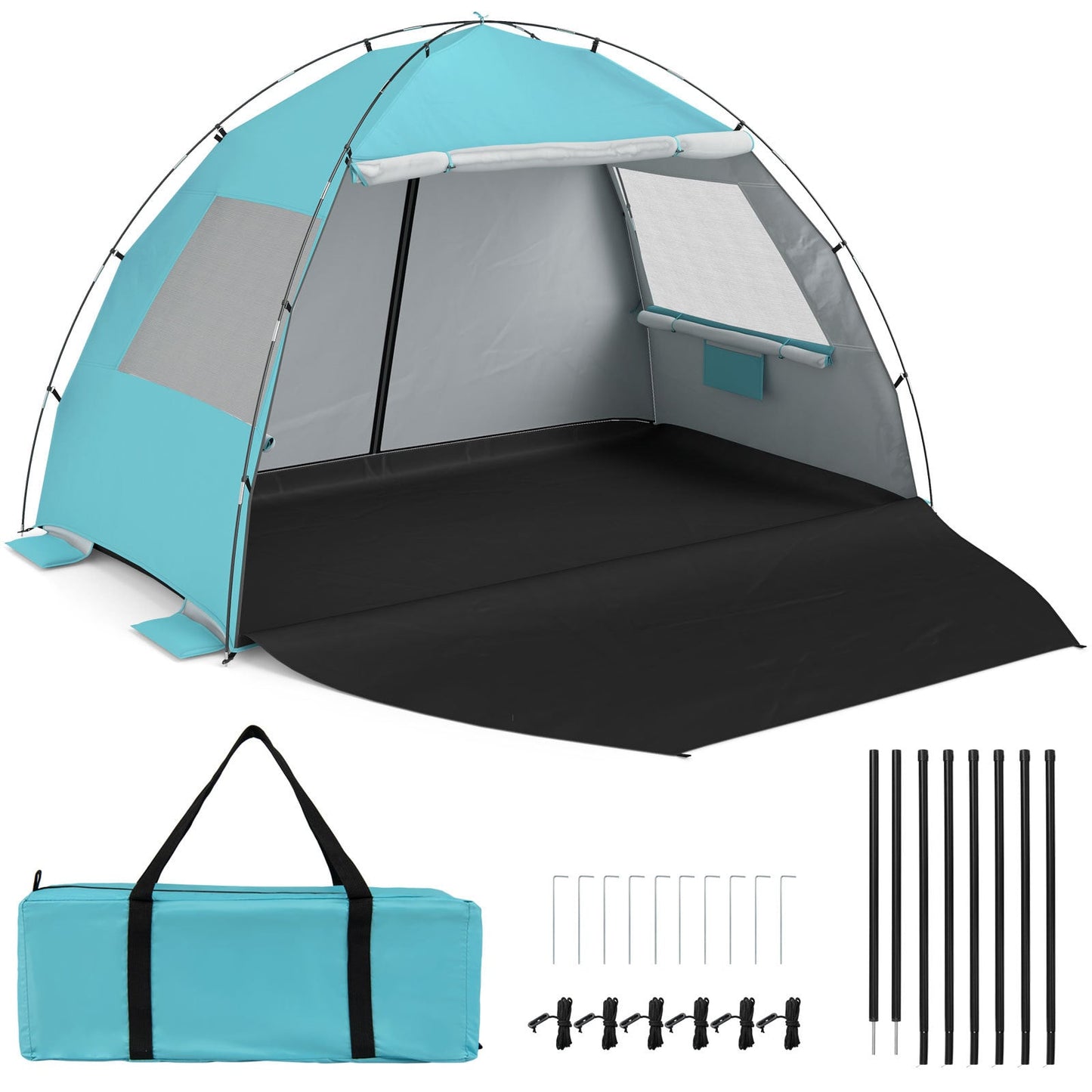 Beach Tent Sun Shelter with Canopy Carry Bag for 5-6 Person-Blue
