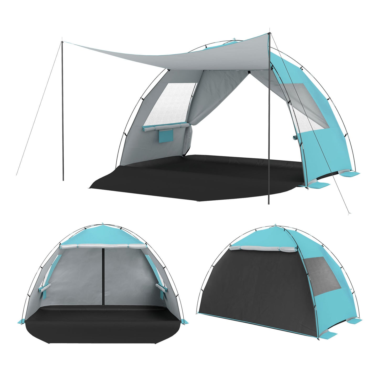 Beach Tent Sun Shelter with Canopy Carry Bag for 5-6 Person-Blue