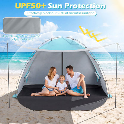 Beach Tent Sun Shelter with Canopy Carry Bag for 5-6 Person-Blue