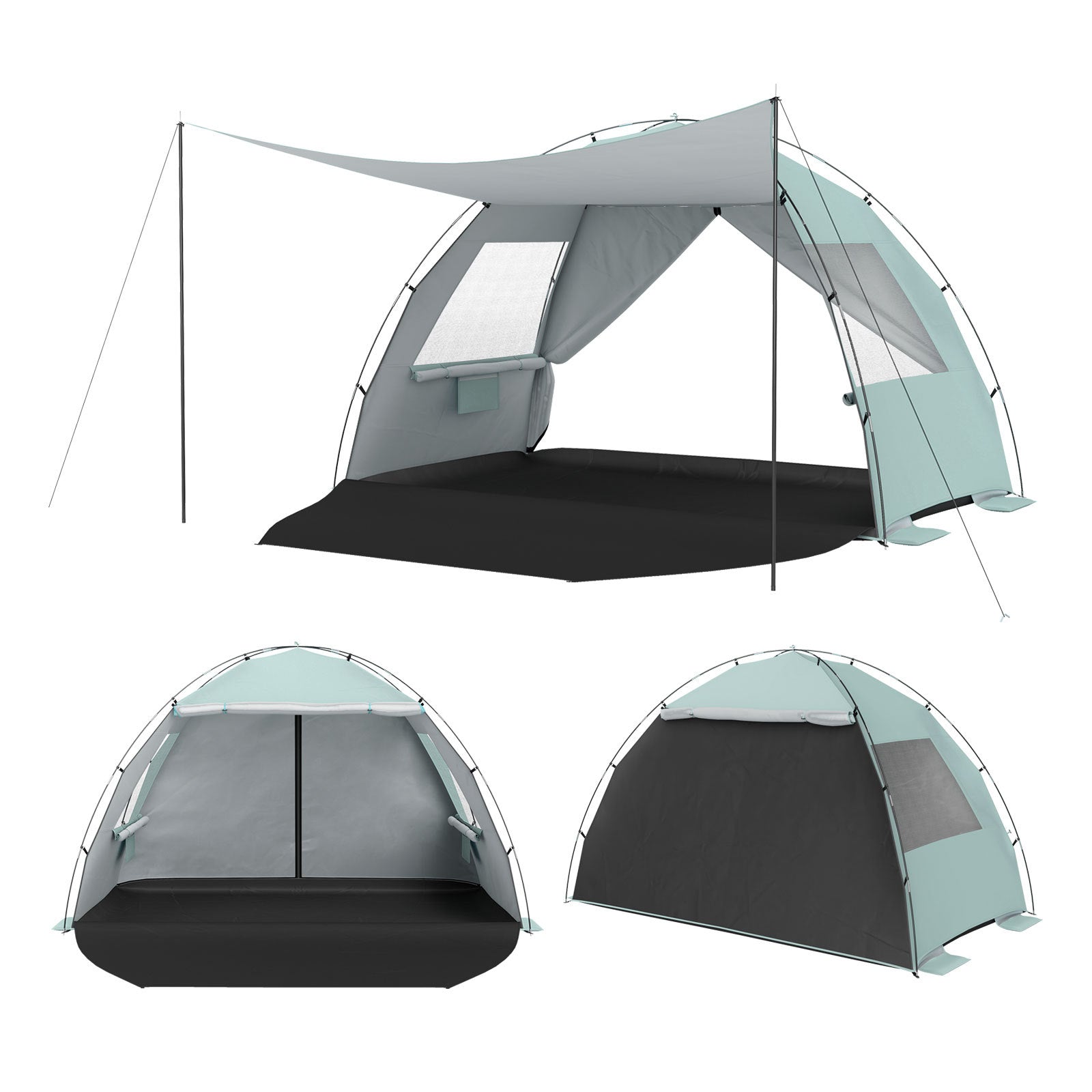 Beach Tent Sun Shelter with Canopy Carry Bag for 5-6 Person-Green