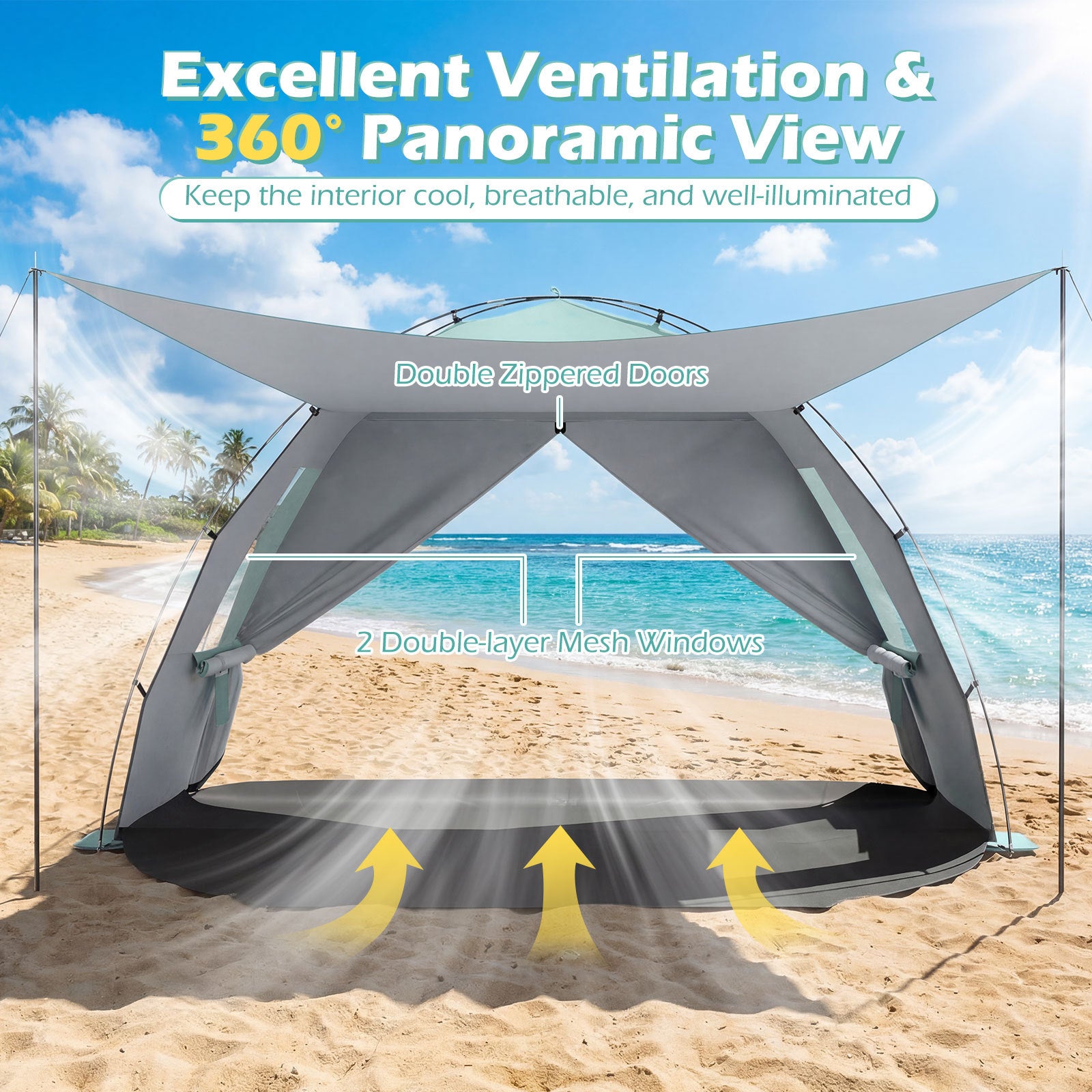 Beach Tent Sun Shelter with Canopy Carry Bag for 5-6 Person-Green