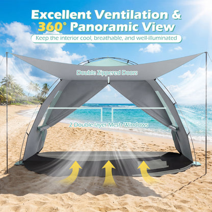 Beach Tent Sun Shelter with Canopy Carry Bag for 5-6 Person-Green