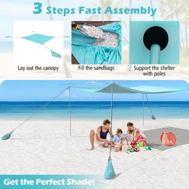 Beach Canopy Shields 300 x 300 cm Beach Tent Sun Shelter Fit 6-8 People-Green