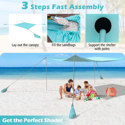 Beach Canopy Shields 300 x 300 cm Beach Tent Sun Shelter Fit 6-8 People-Green