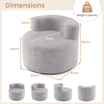 Bean Bag Chair with Soft Teddy Fleece and Curved Backrest-Grey