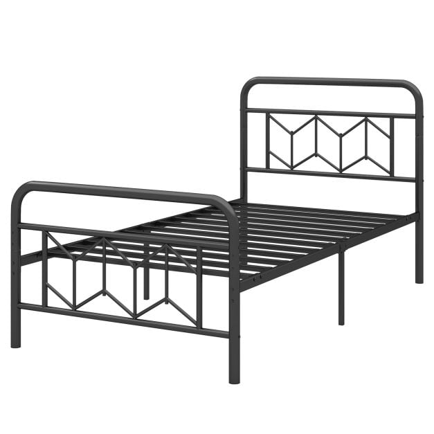 Single/Double/King Size Metal Bed Frame with High Headboard and Mute Bar-Black-Single Size