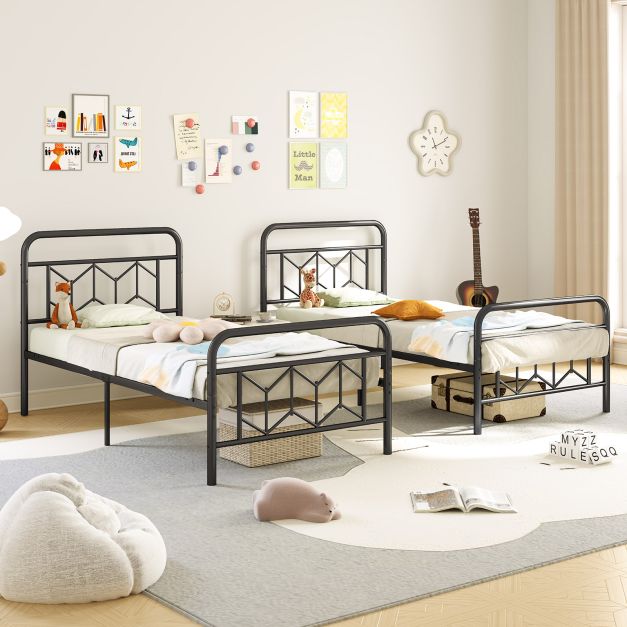 Single/Double/King Size Metal Bed Frame with High Headboard and Mute Bar-Black-Single Size