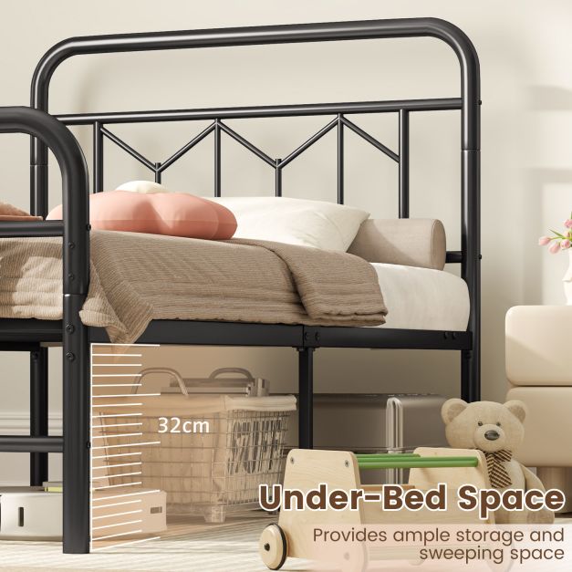 Single/Double/King Size Metal Bed Frame with High Headboard and Mute Bar-Black-Single Size