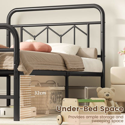 Single/Double/King Size Metal Bed Frame with High Headboard and Mute Bar-Black-Single Size