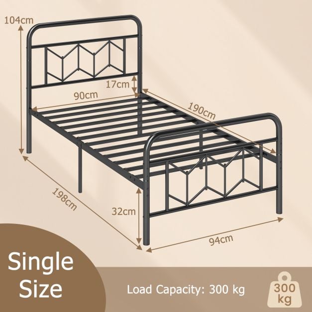 Single/Double/King Size Metal Bed Frame with High Headboard and Mute Bar-Black-Single Size