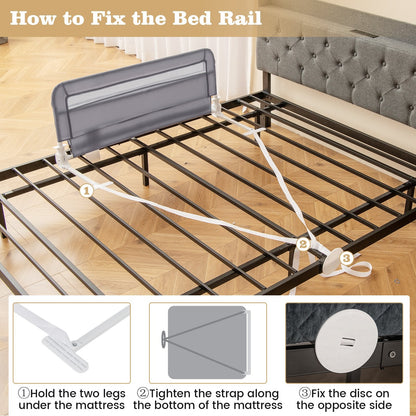 100 CM/120 CM Foldable Baby Bed Rail with Removable Washable Cover and Safety Strap-Grey-100 cm
