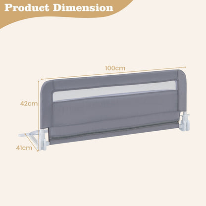 100 CM/120 CM Foldable Baby Bed Rail with Removable Washable Cover and Safety Strap-Grey-100 cm