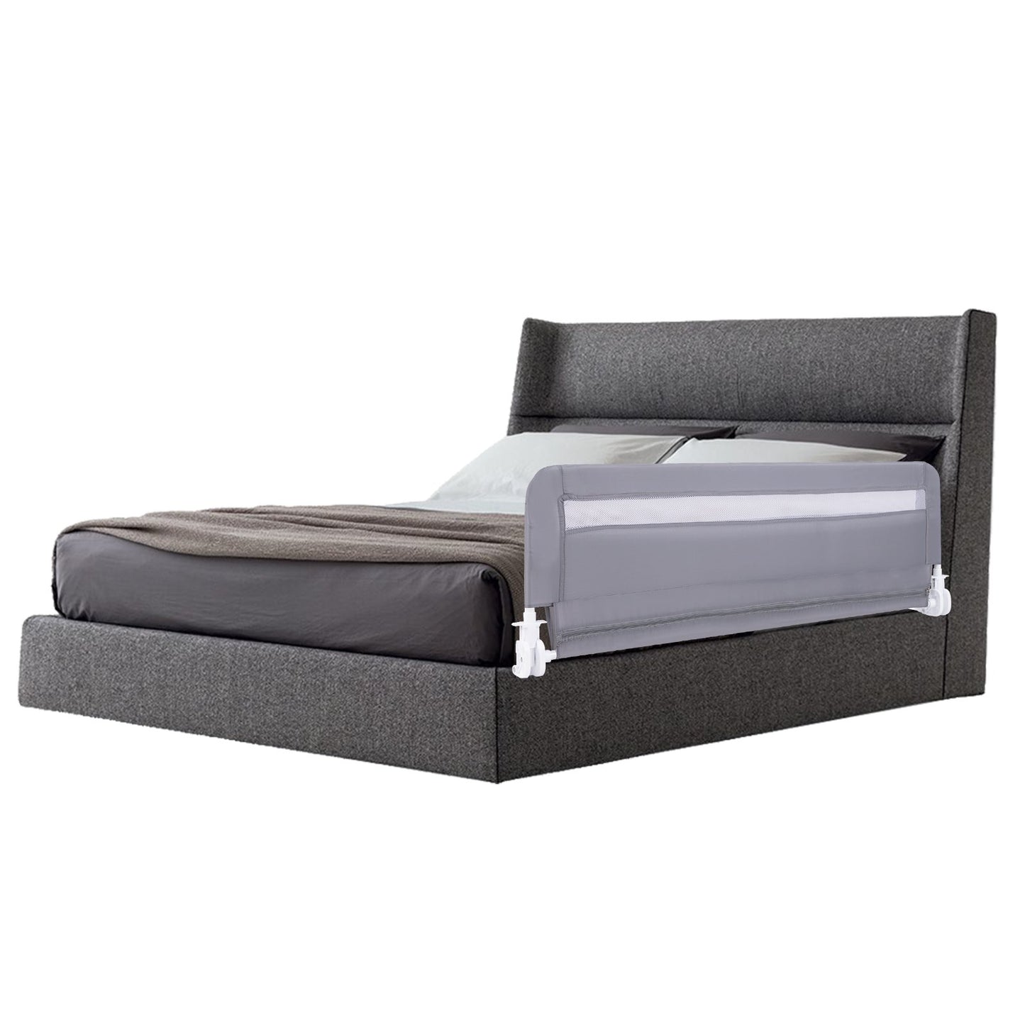 100 CM/120 CM Foldable Baby Bed Rail with Removable Washable Cover and Safety Strap-Grey-120 cm
