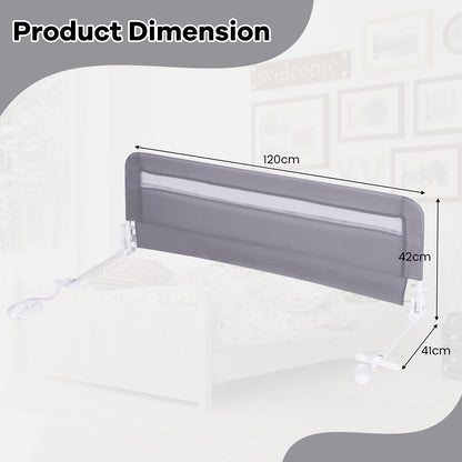 100 CM/120 CM Foldable Baby Bed Rail with Removable Washable Cover and Safety Strap-Grey-120 cm