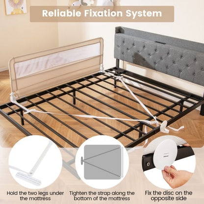 Height Adjustable Bed Rail with Mesh Cloth for Toddlers-Beige